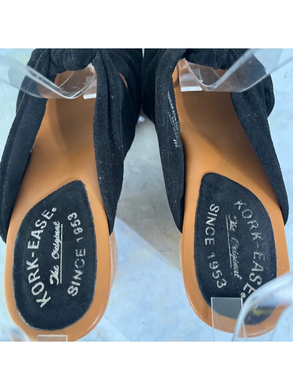 Kork-Ease Haya Women's Size 8M Shoes Black Brown Suede Cross Strap Comfort Heels